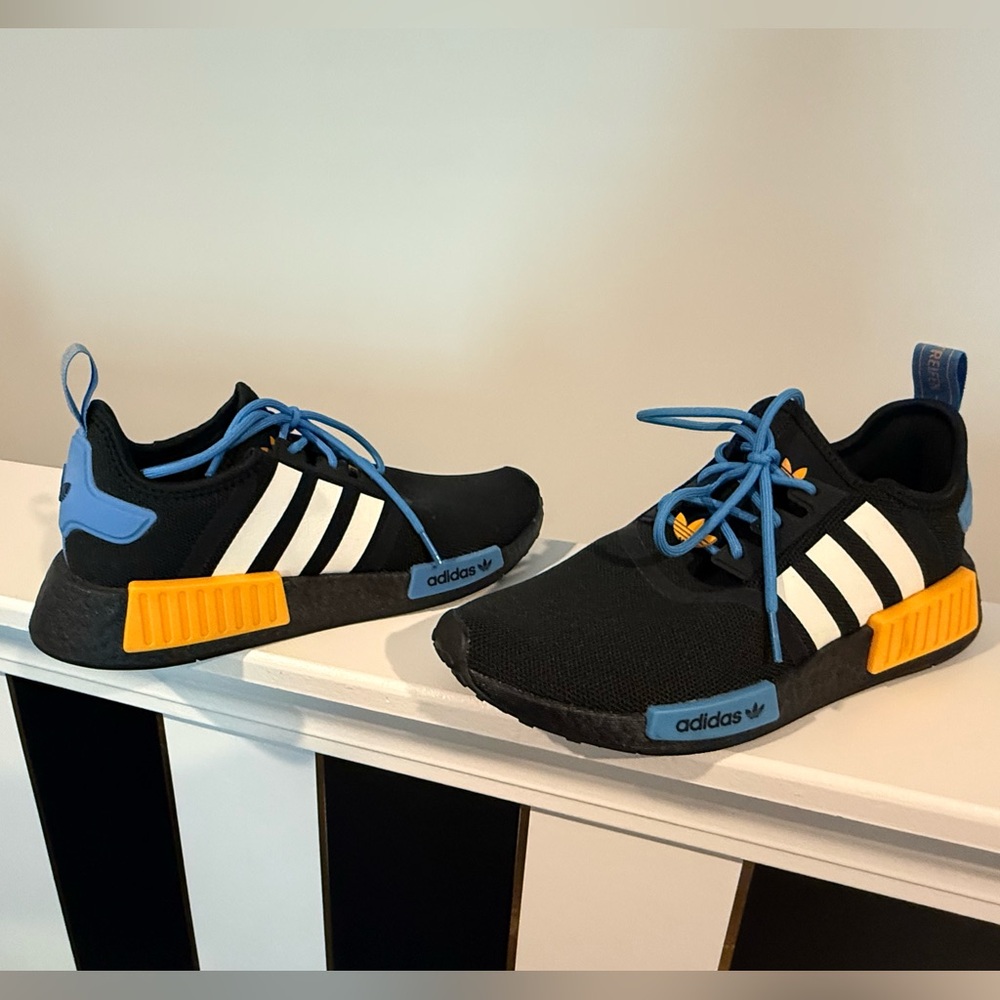 Adidas Black Sneakers with Blue and Orange Accents
